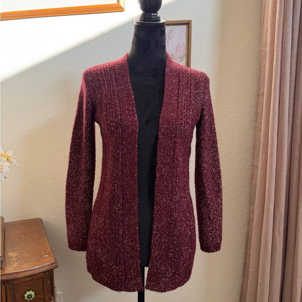 Maurices Maroon Open-Front Cardigan